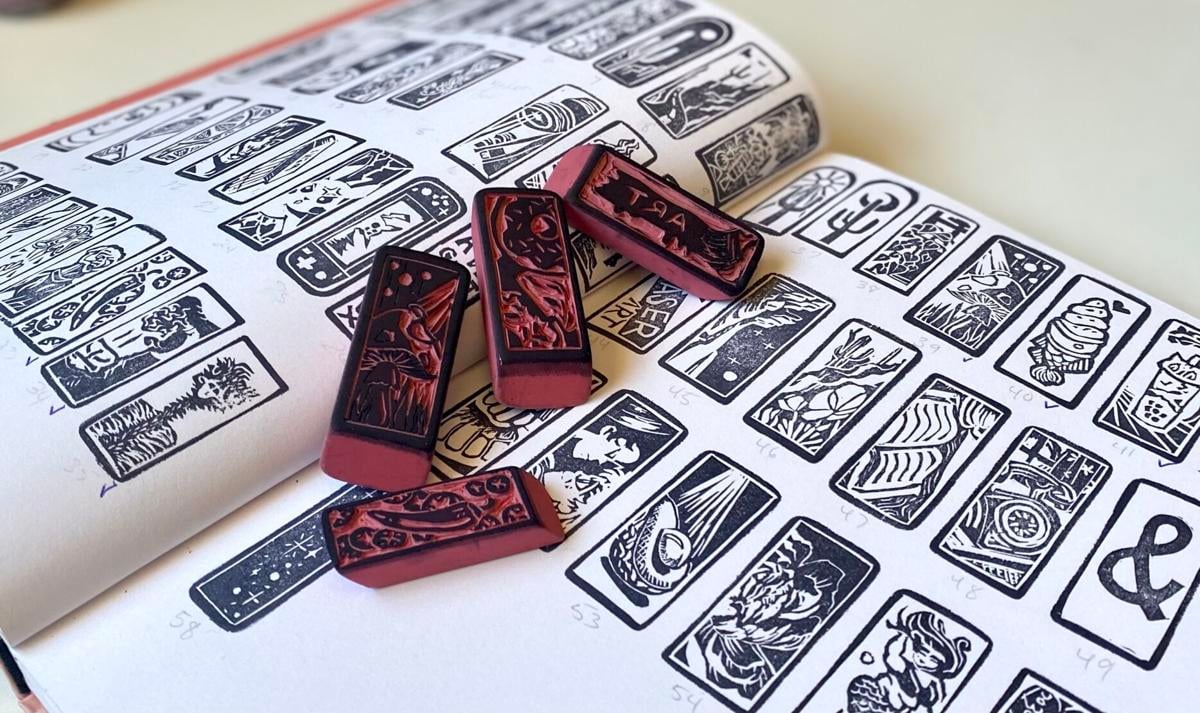 Tucson artist carves one of a kind stamps from pink erasers, tucson life