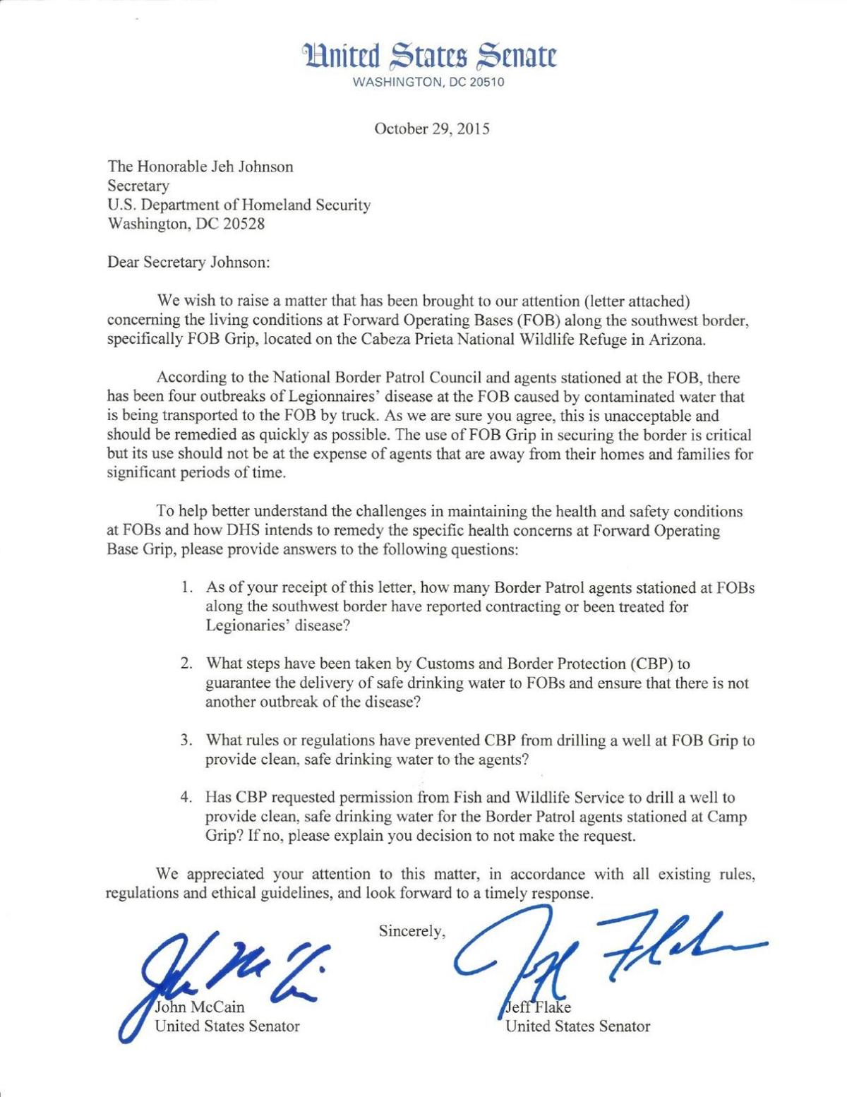 McCain, Flake letter to DHS