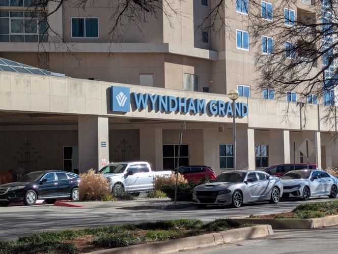 The Wyndham Grand Hotel in downtown Oklahoma City, where security guard SunJun July, 22, was killed in a shooting outside the hotel Sunday, Jan. 11, 2026.