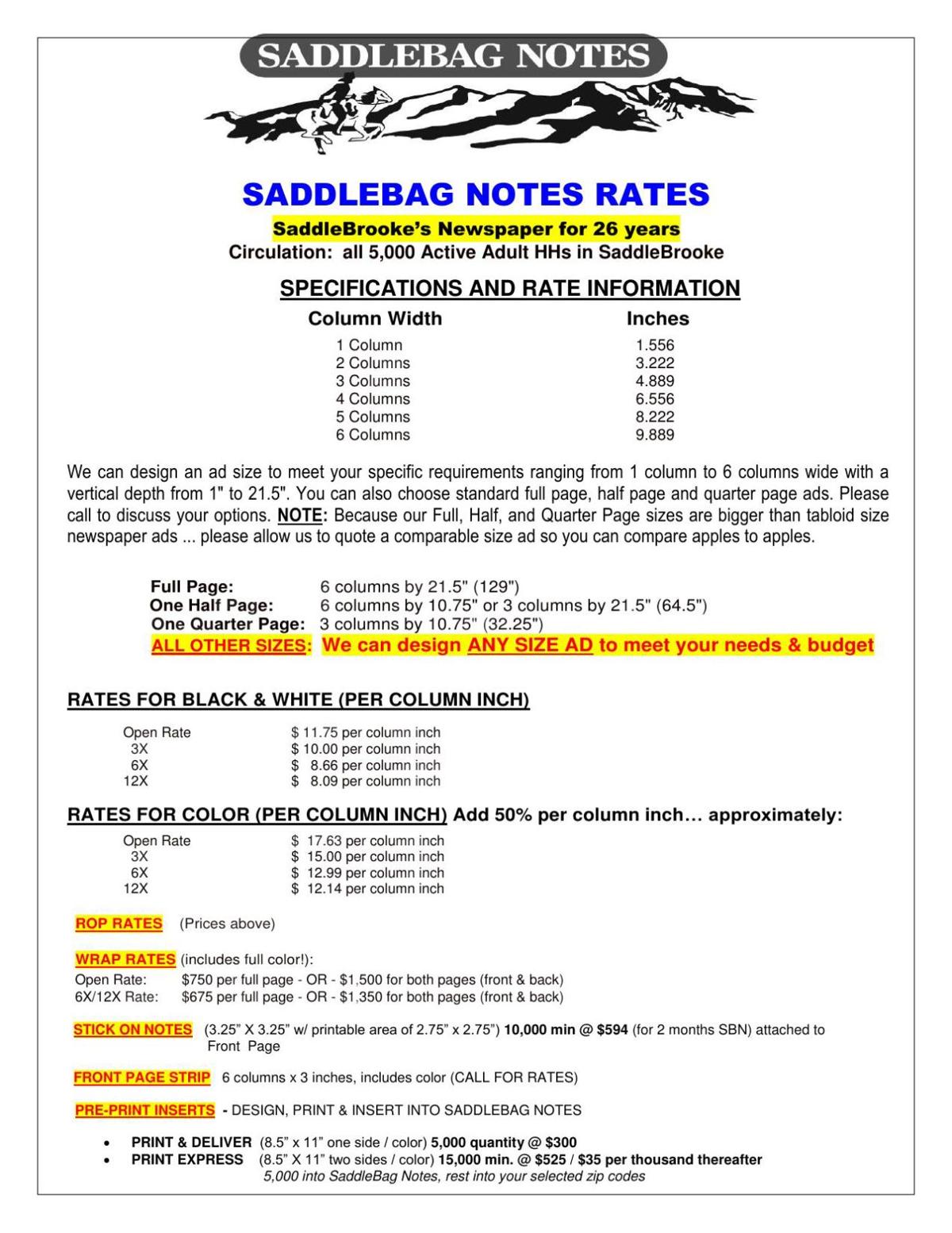 2018 Saddlebag Notes Rates
