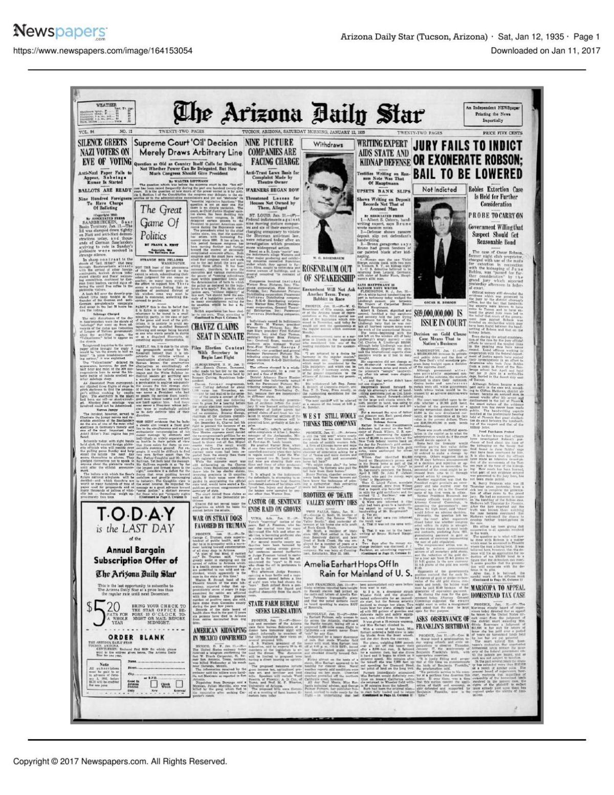 Arizona Daily Star front page Jan. 12, 1935