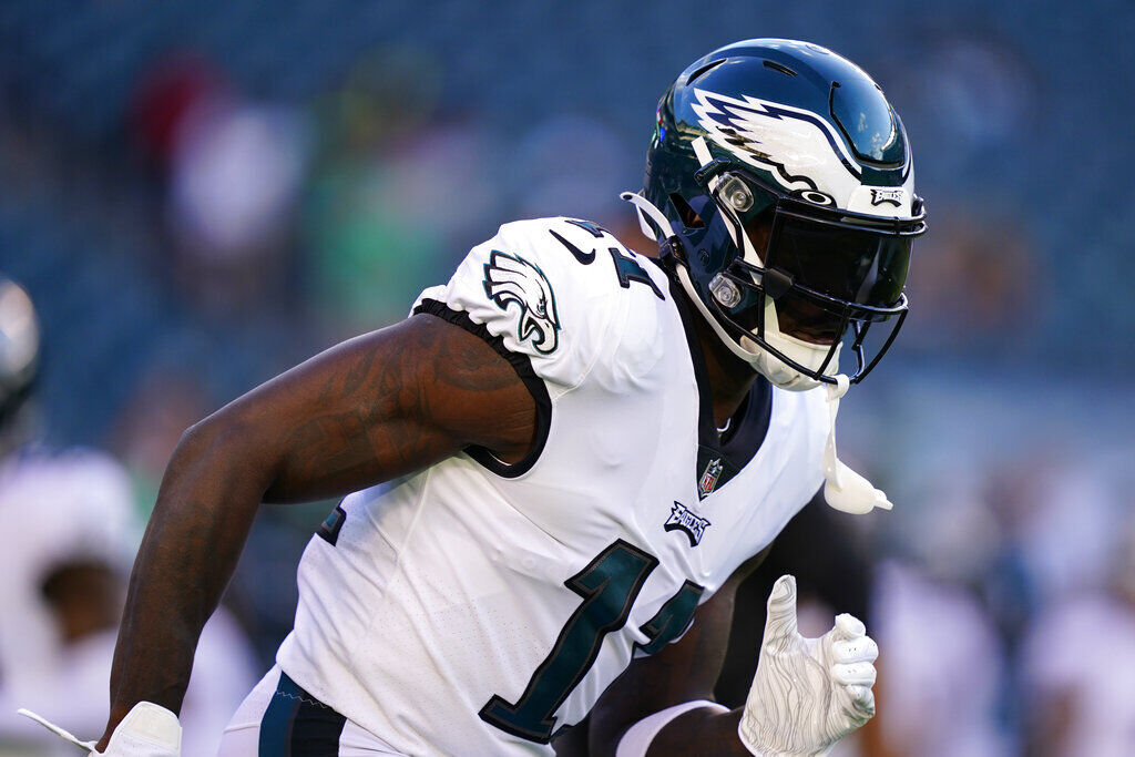 Philadelphia Eagles running back Miles Sanders (26) reacts after a  touchdown against the New York Giants during an NFL football game Sunday,  Dec. 11, 2022, in East Rutherford, N.J. (AP Photo/Adam Hunger