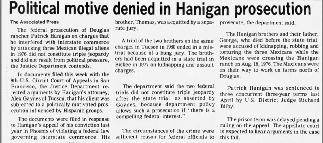 Jan. 24, 1982: Political motive denied in Hanigan prosecution