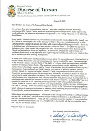 Bishop's letter to St. Frances Cabrini Parish