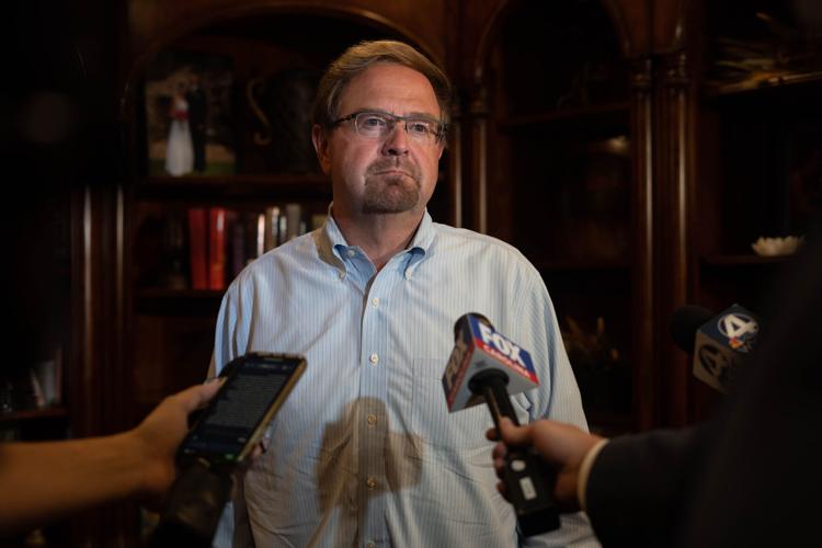 Chuck Edwards speaks to the press in Flat Rock, North Carolina, after his primary win on May 17, 2022.