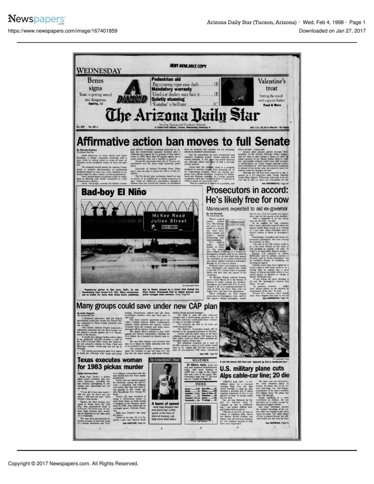 Arizona Daily Star front page Feb. 4, 1998
