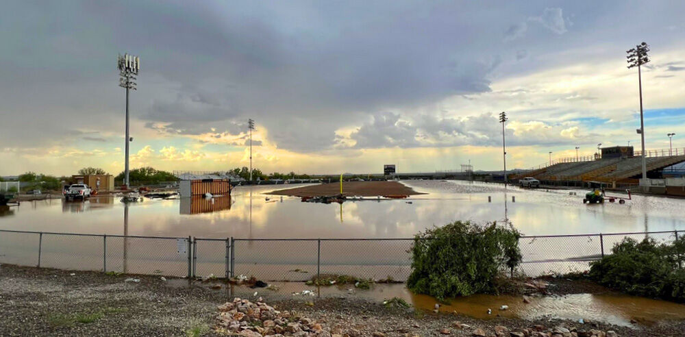 The Marana High School football field flooded following Thursday's storm