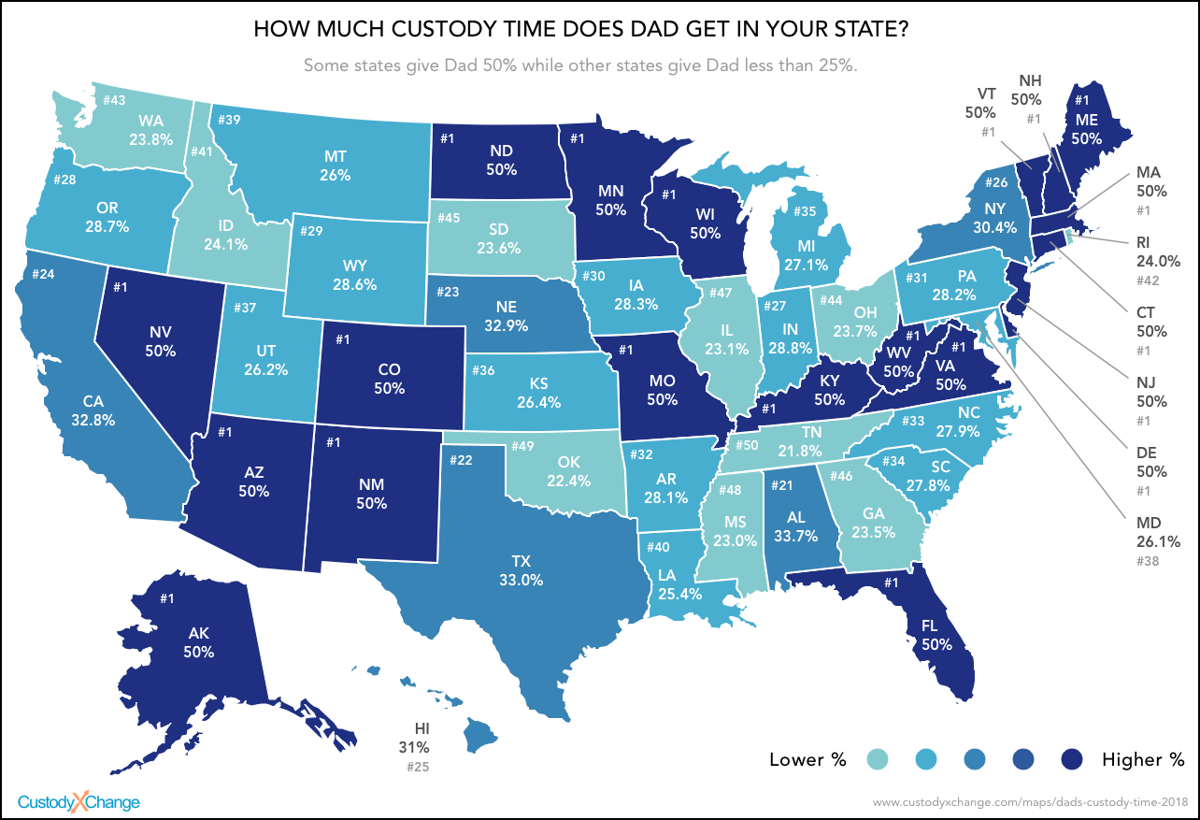 Custody time for fathers, by state