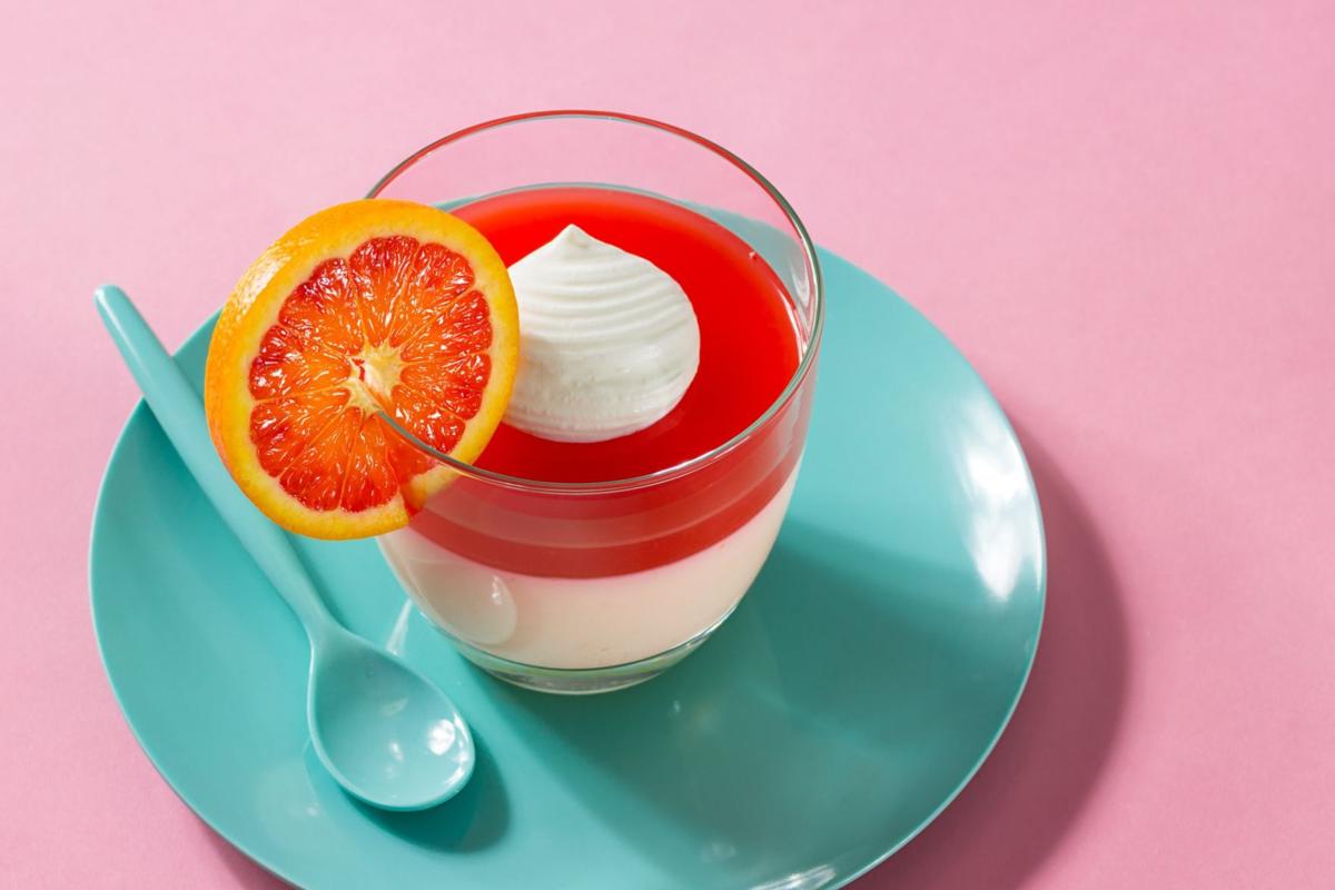 Citrus panna cotta with blood orange glaze