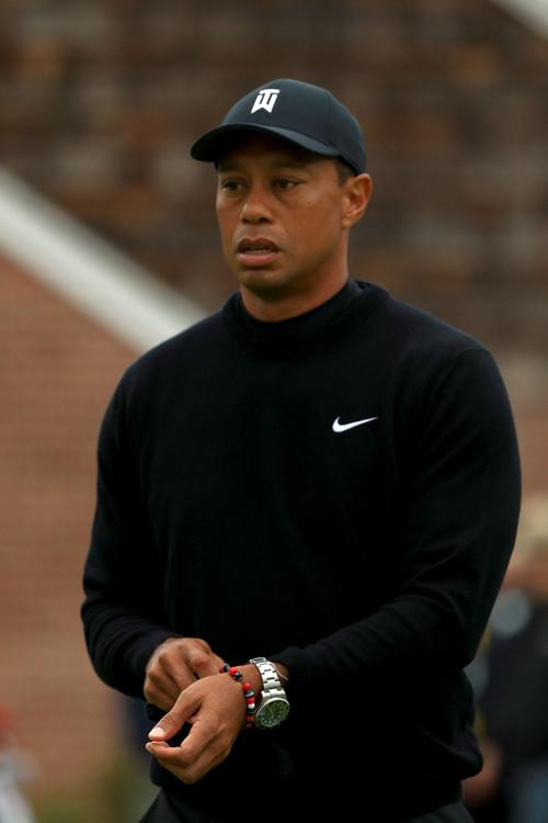 Tiger Woods of the United States looks on during a practice round prior to the 2019 PGA Championship at the Bethpage Black course on May 14, 2019 in Bethpage, N.Y.