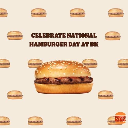 Members of Burger King's Royal Perks loyalty program can get a free hamburger with any purchase of $3 or more at participating Burger King restaurants nationwide on Thursday, May 28, which is National Hamburger Day.