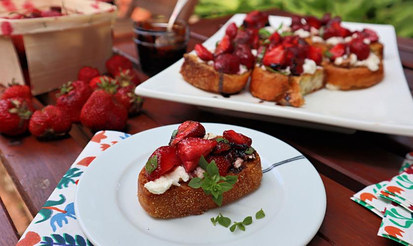 Fresh strawberries drizzled with a balsamic glaze make a great topping for bruschetta.