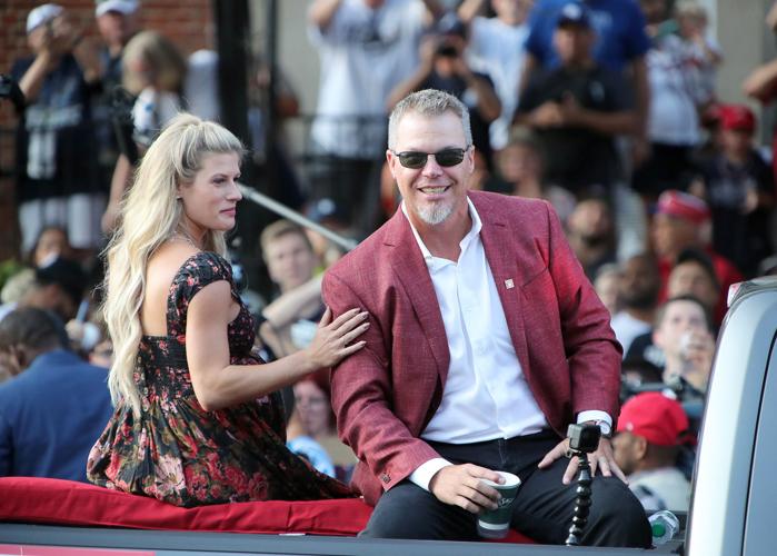 Chipper Jones rides in the Hall of Fame Parade of Legends during Hall of Fame Weekend in Cooperstown N.Y. on Saturday, July 28, 2018.