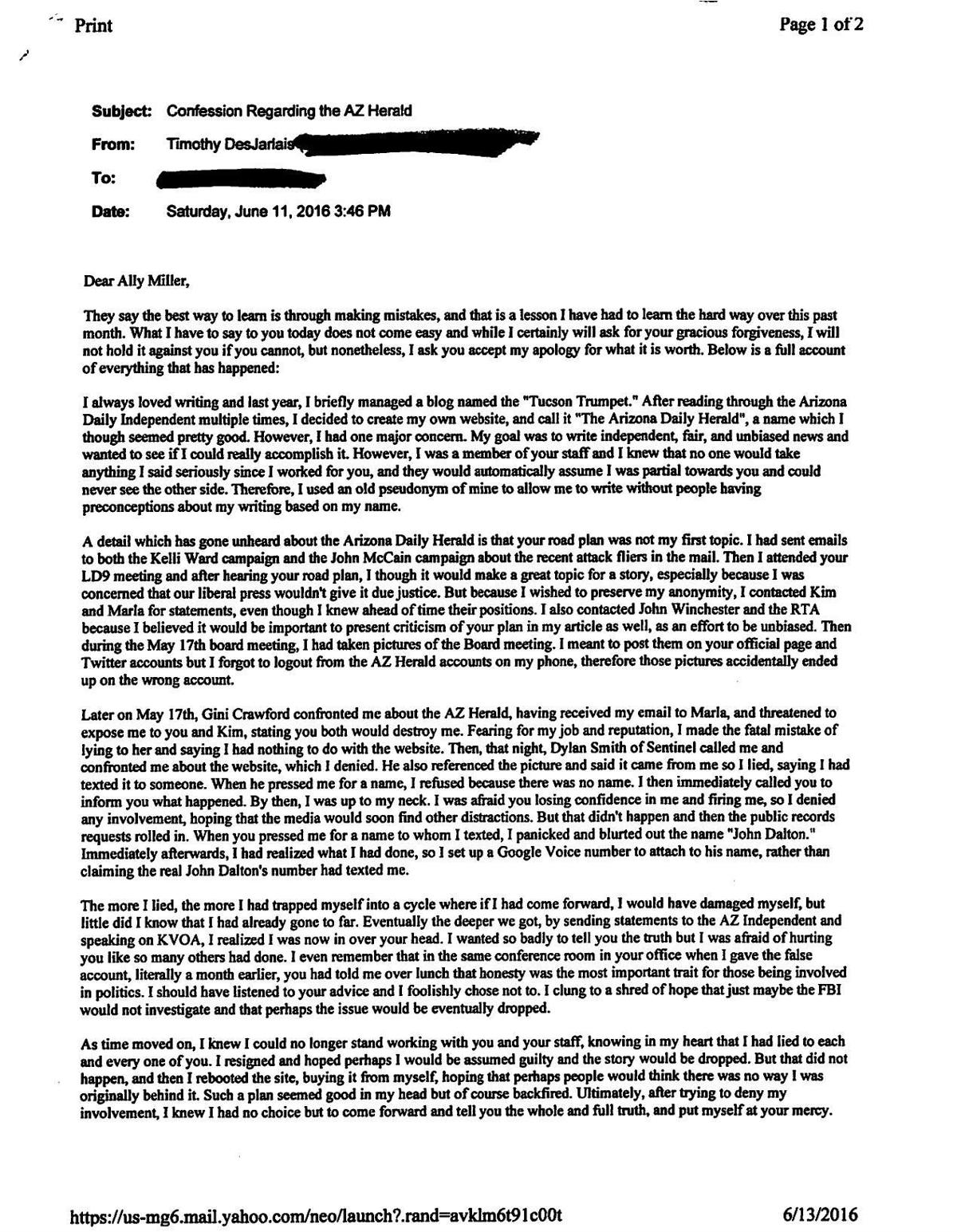 Timothy DesJarlais' email to Ally Miller
