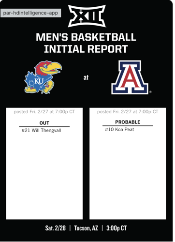 Arizona reports Peat as probable for Kansas