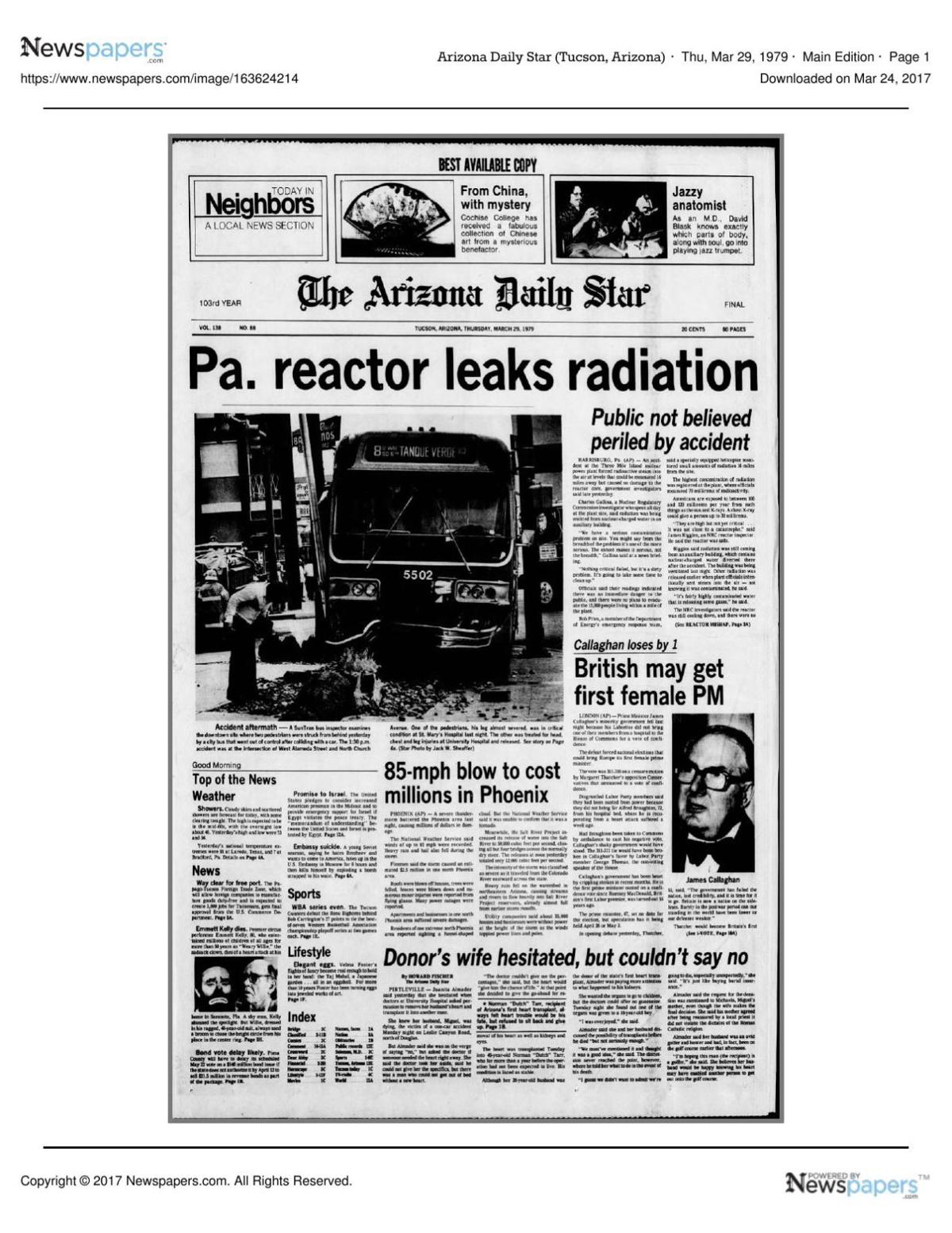 Arizona Daily Star front page March 29, 1979