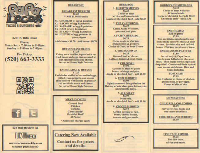 Papa Locos menu