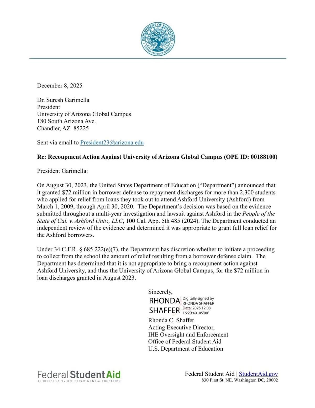 UAGC Recoupment Decision Letter_2025
