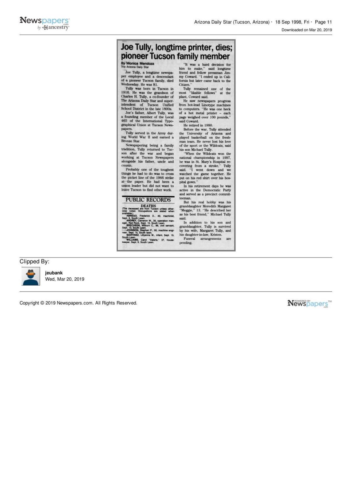 Arizona Daily Star article Sept. 18, 1998