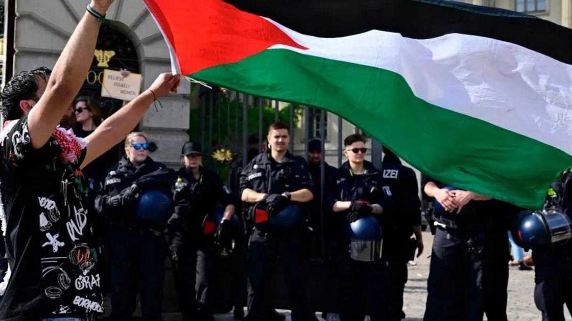 Protesters march in Vienna against Israel’s participation in Eurovision final
