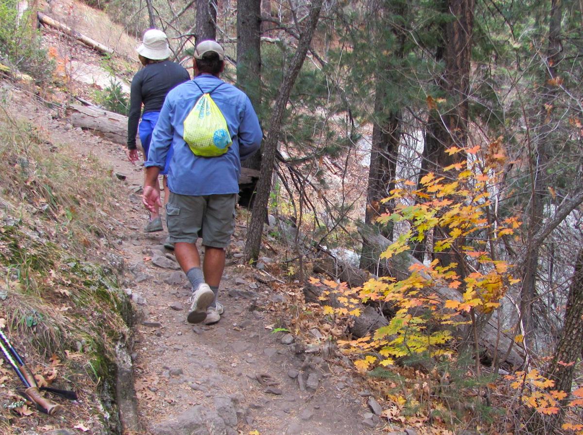 Hikers and autumn color