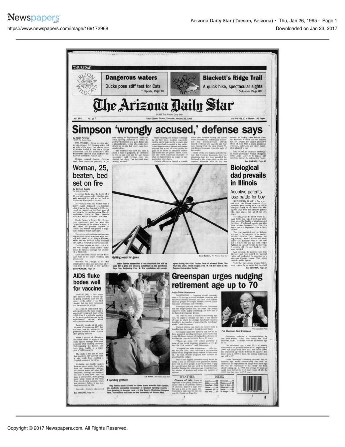 Arizona Daily Star front page Jan. 26, 1995