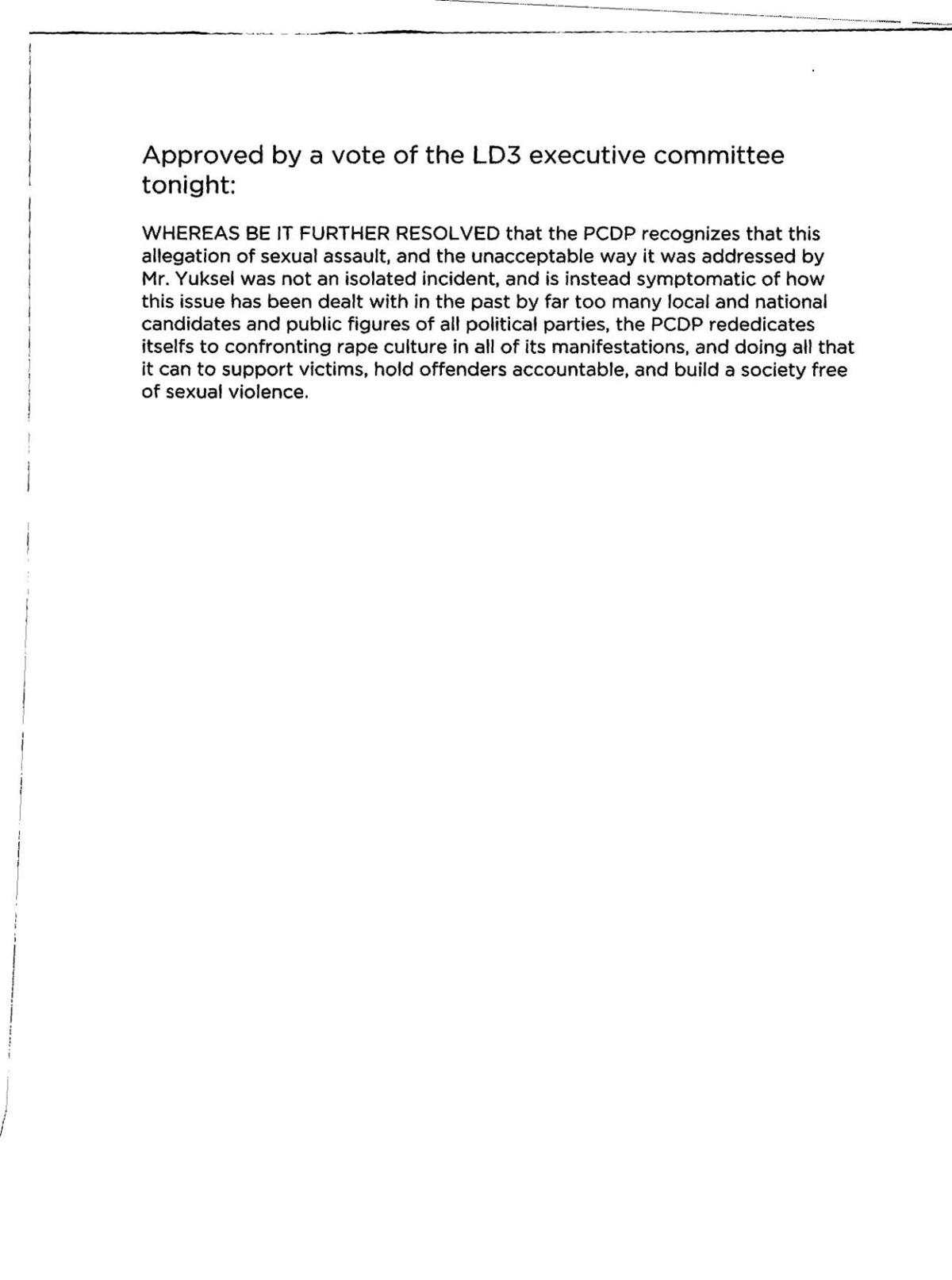 Amendment to Dem resolution withdrawing support to Yahya Yuskel