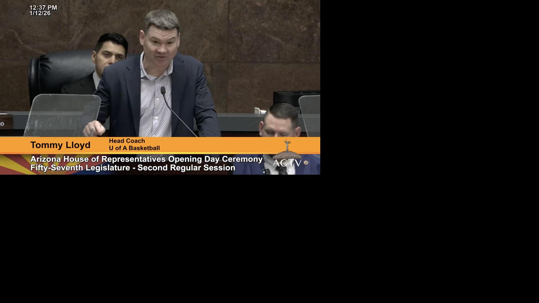 Tommy Lloyd tells Arizona legislators strong culture will help state thrive