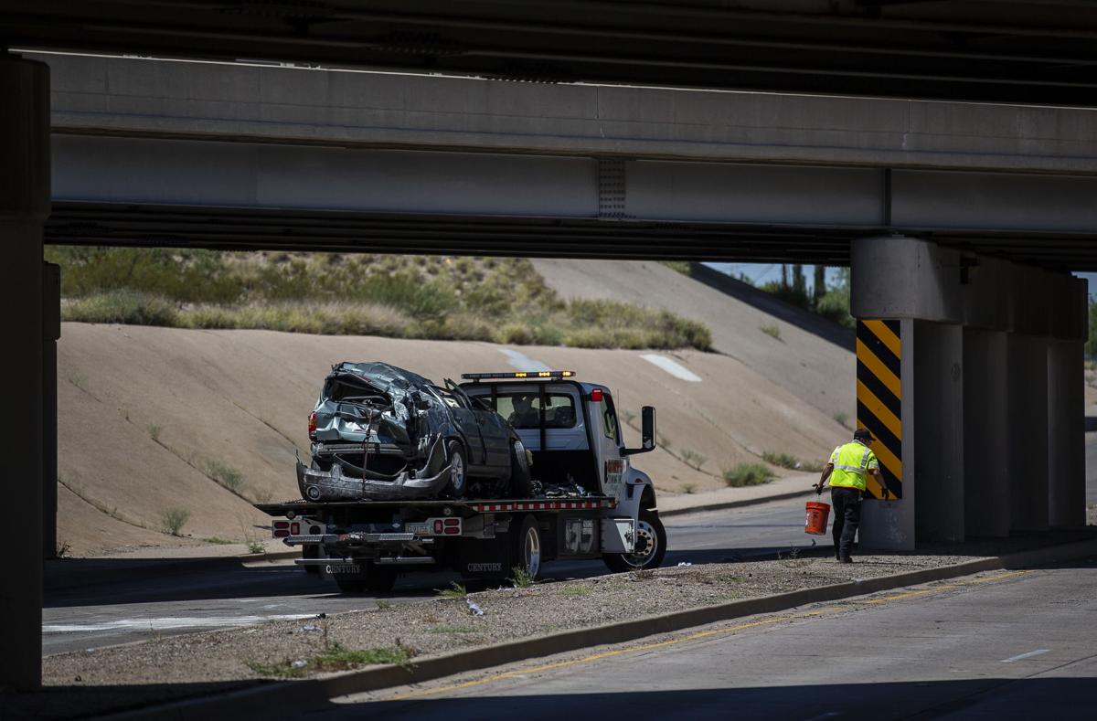 1 taken to hospital after crash causes car to roll off I10 in Tucson