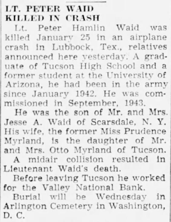Feb. 1, 1944: Announcement of the death of Peter Waid