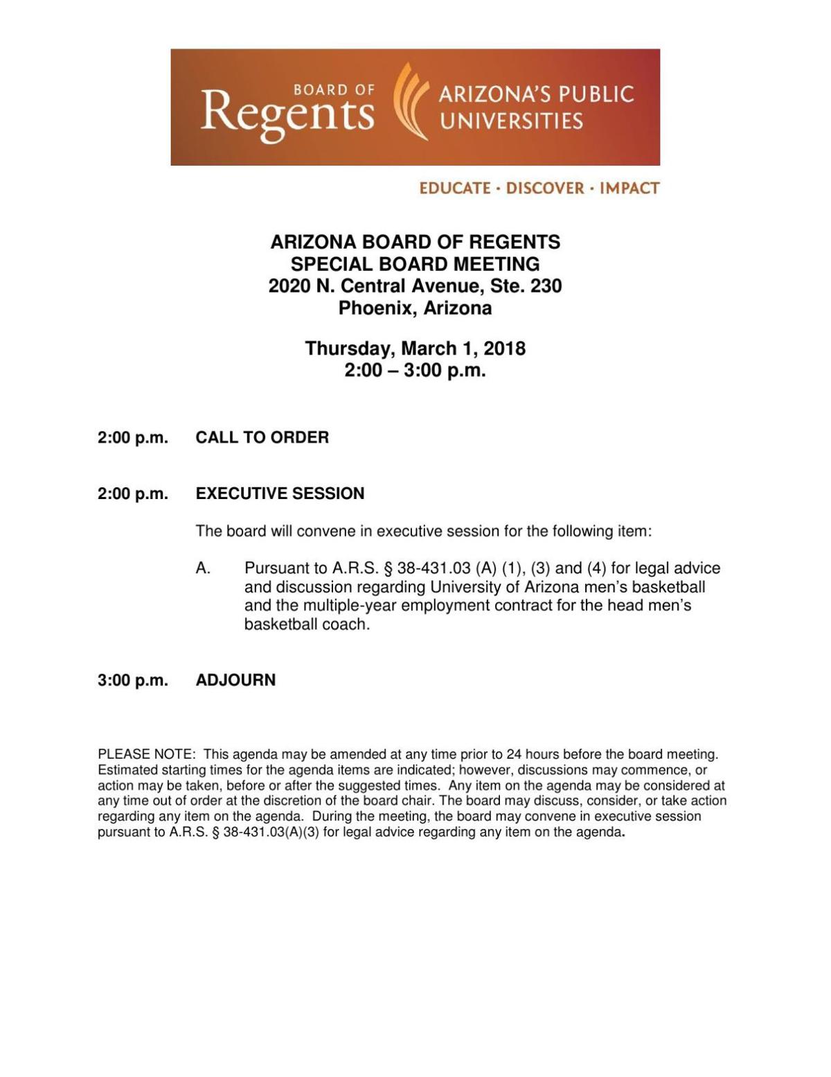 ABOR meeting for 3/1/18