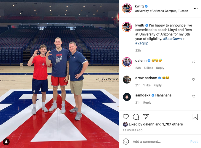 Kyle Wiltjer Instagram post from McKale Center