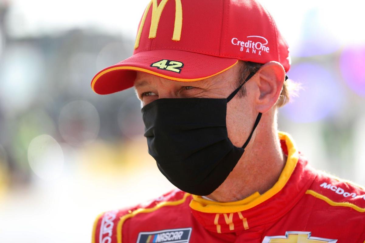 Matt Kenseth stands on the grid prior to the NASCAR Cup Series South Point 400 at Las Vegas Motor Speedway on Sept. 27, 2020, in Las Vegas.