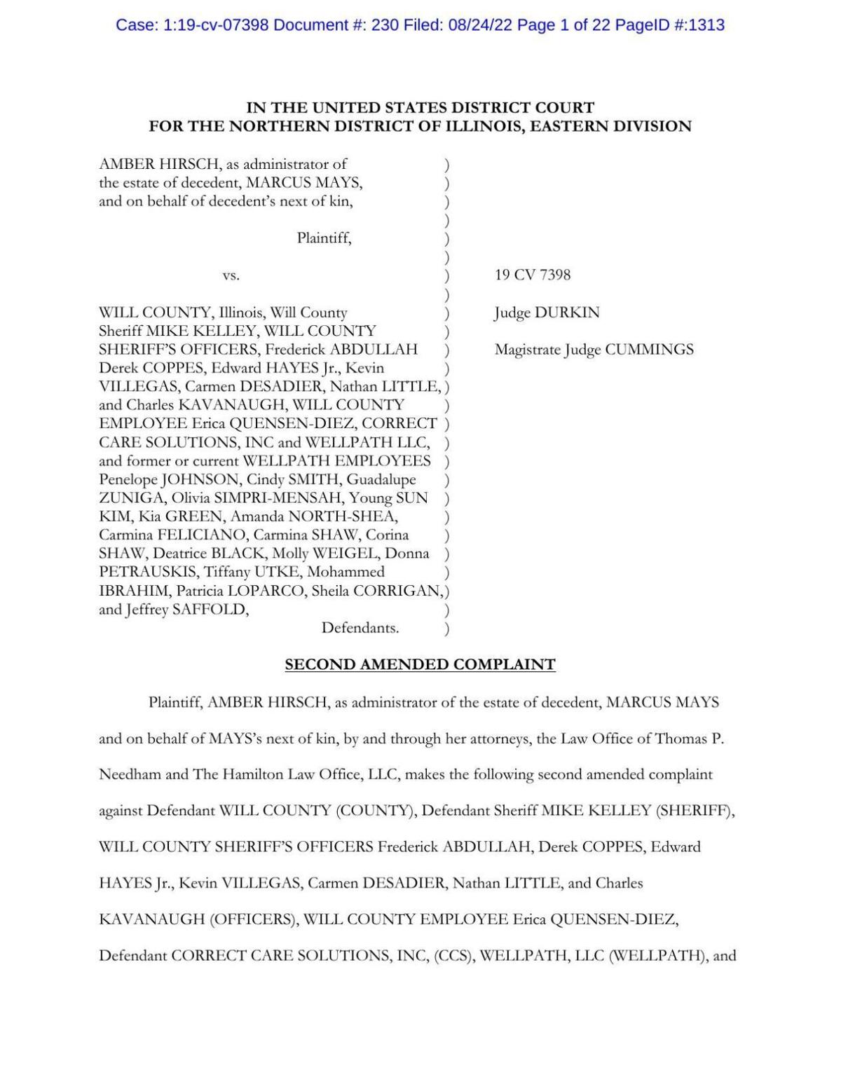 Mays V. Will County Amended Complaint