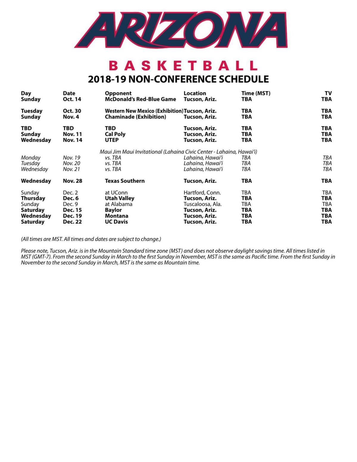 Arizona's nonconference schedule release