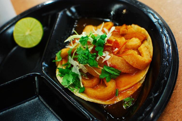 Chicharron guisado taco at Dos Ranchitos