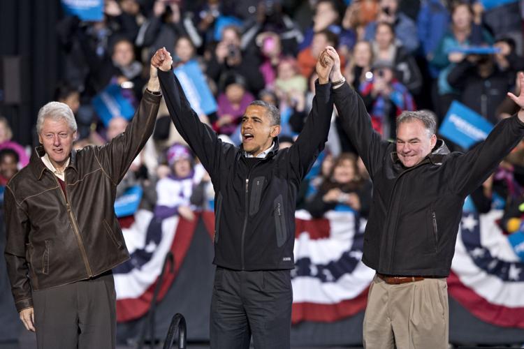 Tim Kaine with Barack Obama and Bill Clinton, 2012