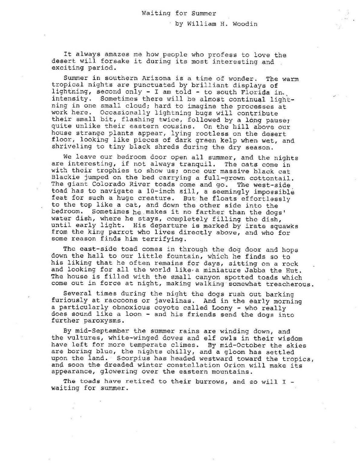 Bill Woodin on summer