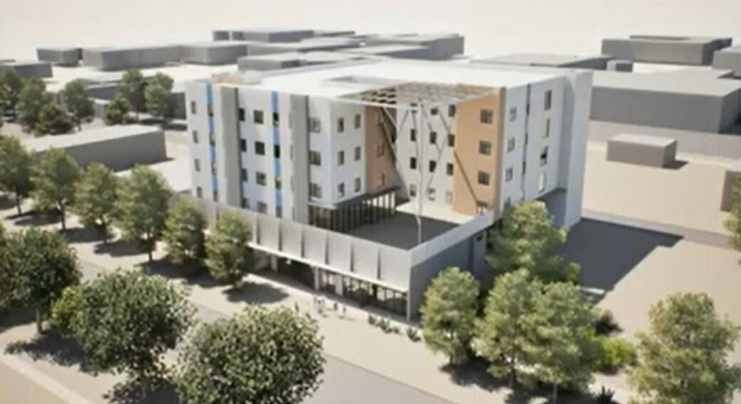 An artist's rendering shows a proposed affordable housing complex that is planned near Second and Roosevelt streets.