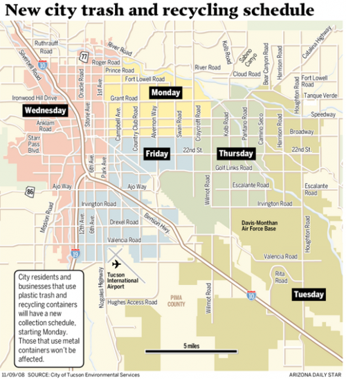 New garbage-pickup days begin Monday  