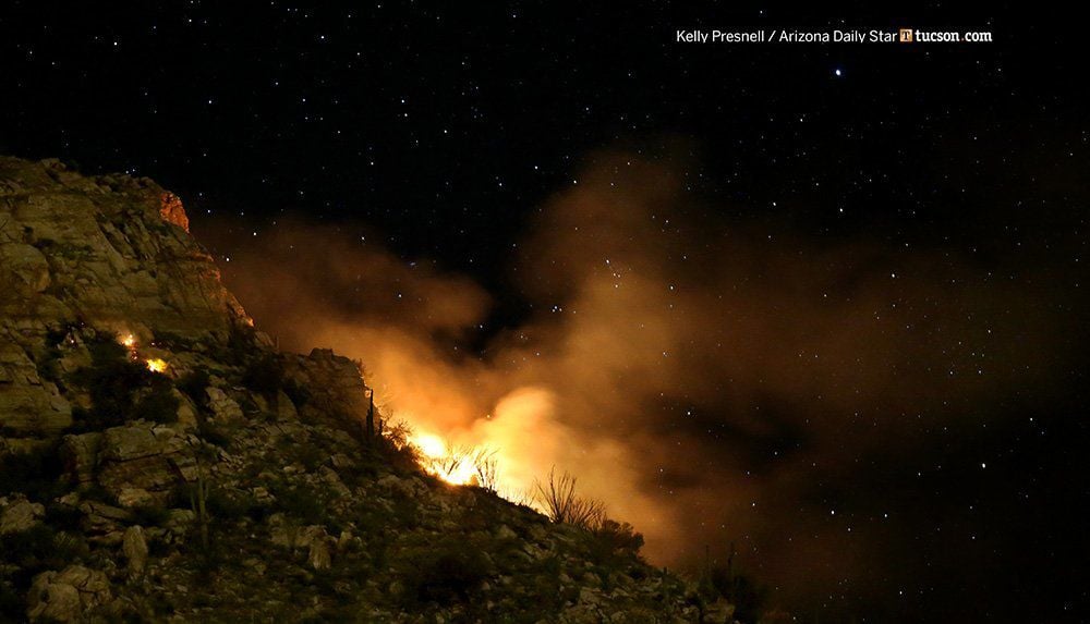 Wildfire burning on the Santa Catalina Mountains