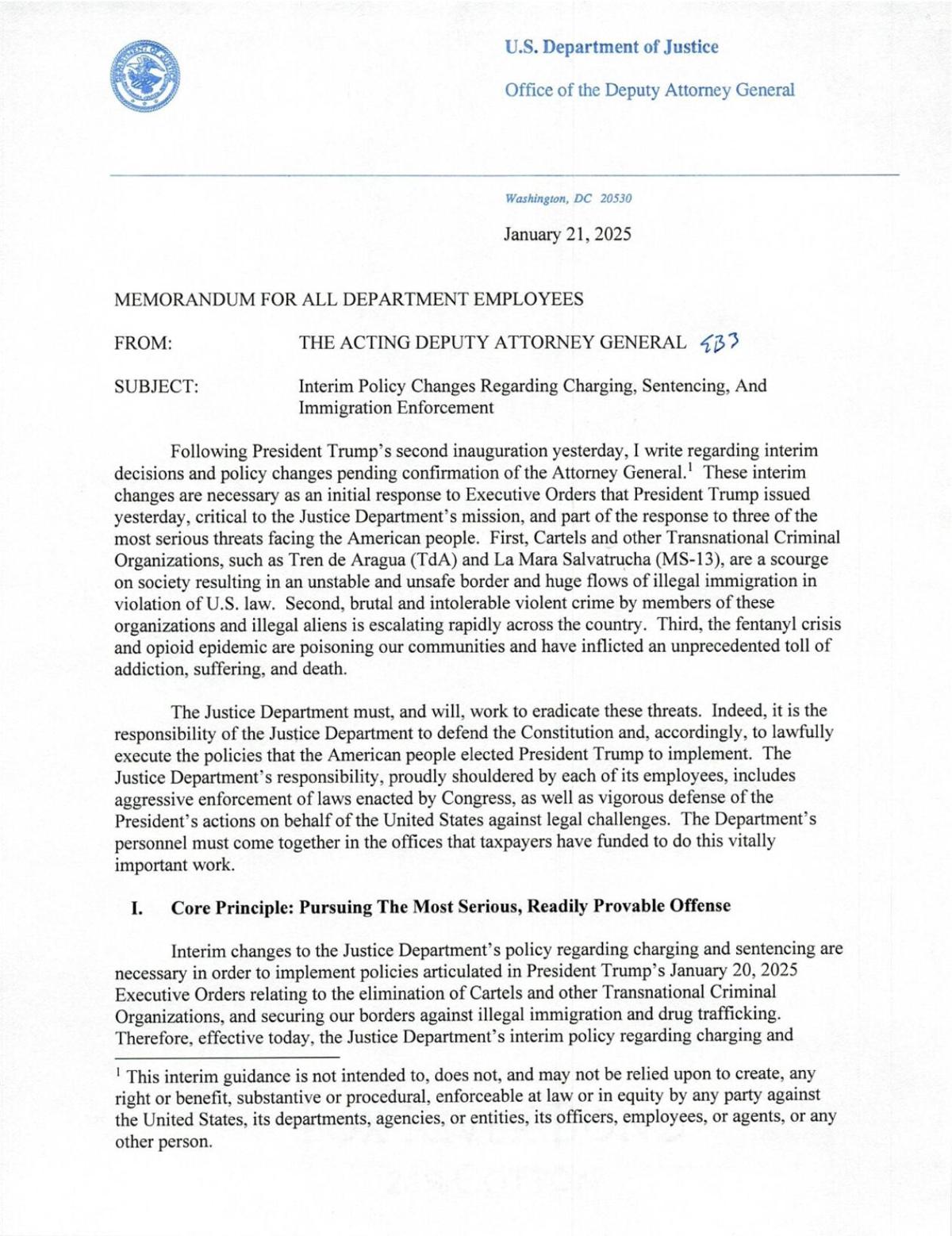 DOJ guidance to prosecutors