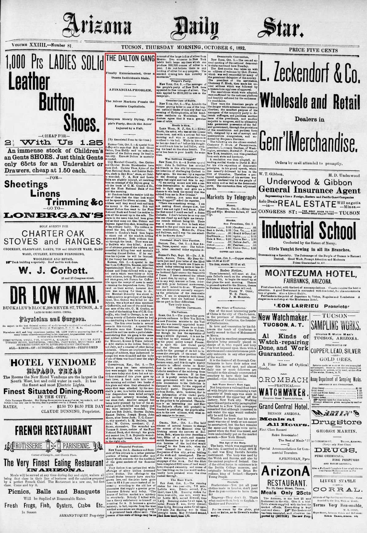 Oct. 6, 1892: The Dalton Gang is exterminated