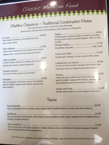San Carlos Grill menu