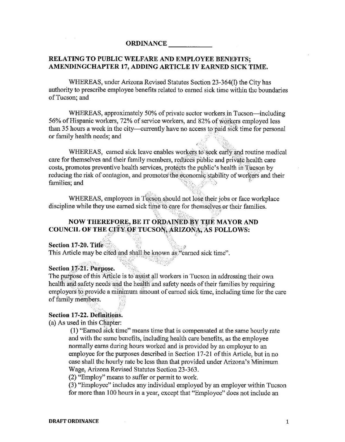 Read the proposed sick time ordinance