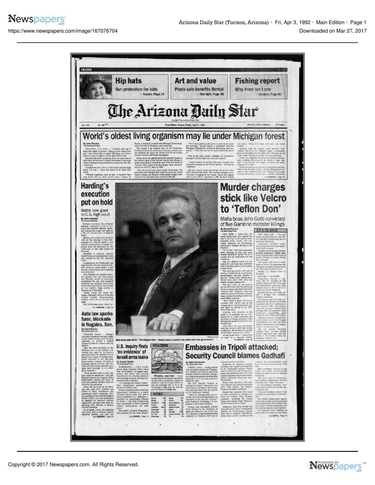 Arizona Daily Star front page April 3, 1992
