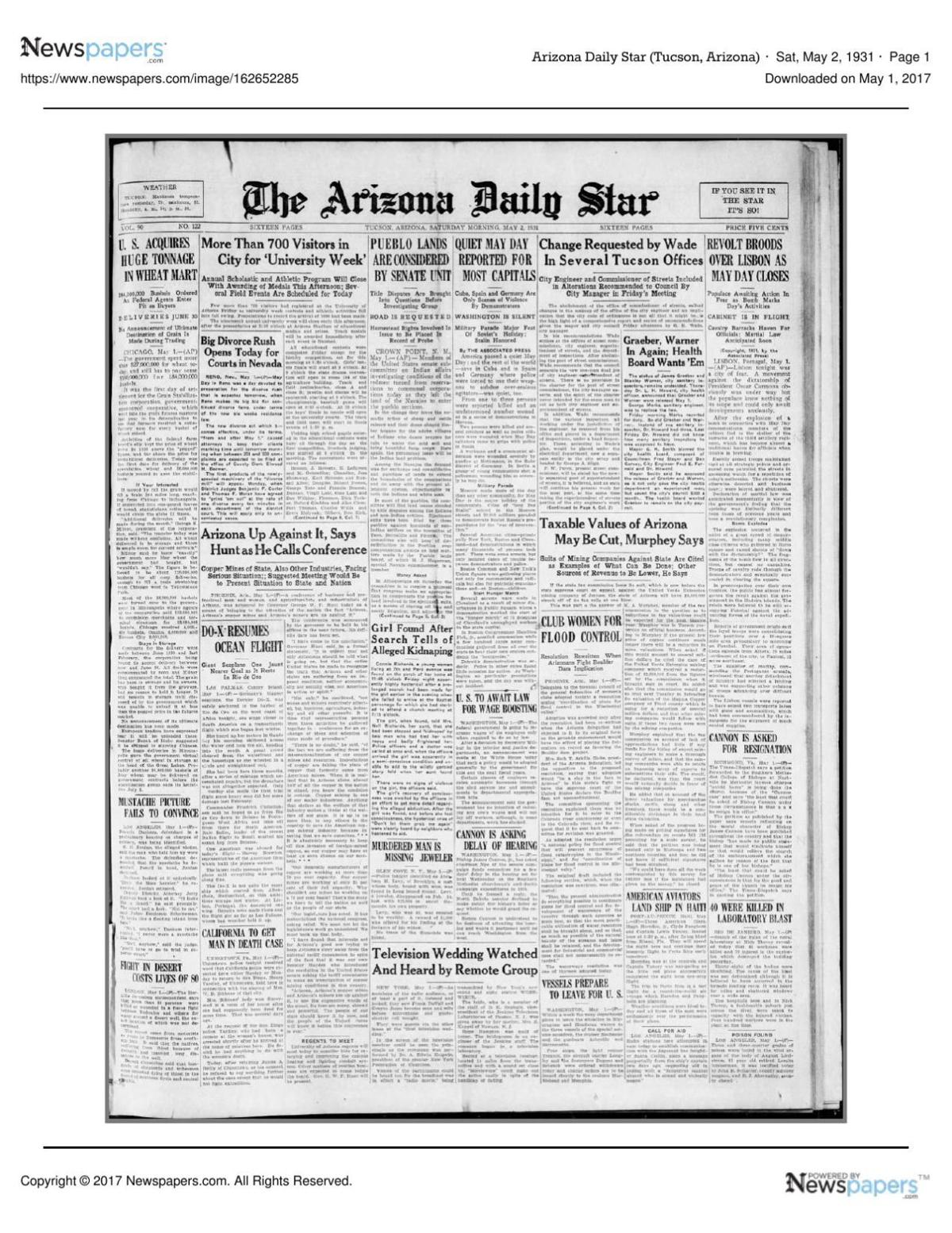 Arizona Daily Star front page May 2, 1931.pdf