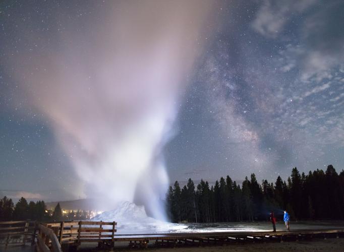 Castle Geyser night eruption