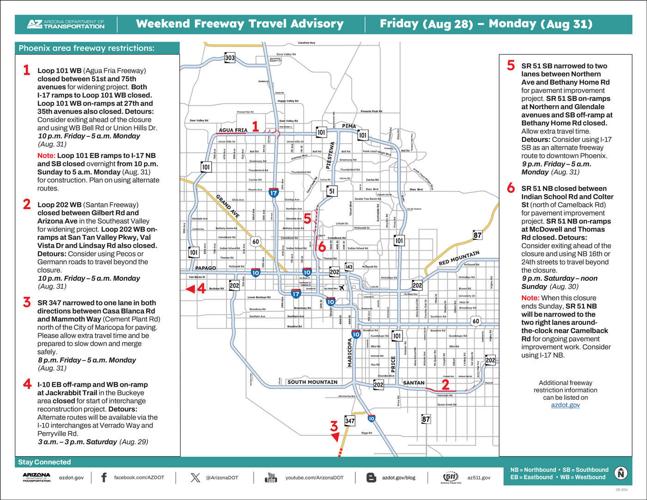 ADOT’s Weekend Freeway Travel Advisory (Aug. 28-31)