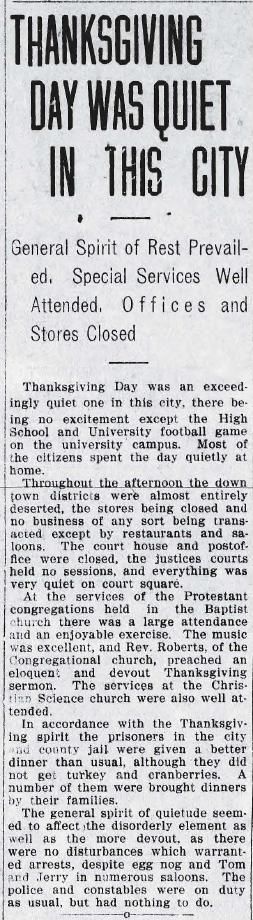 1910: Thanksgiving Day was quiet in this city